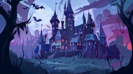 Halloween castle creepy house silhouette wallpaper background