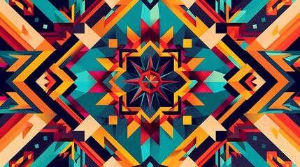 An intricate geometric design with bold colors celebrating Hispanic heritage month