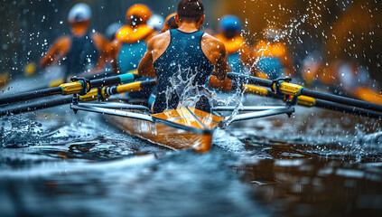 Energetic Rowing Team on Blue River