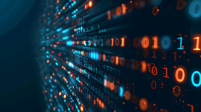 Binary Data Software Programming Code Background. Random Parts of Program Code. Digital Data Technology Concept. 1 0 Machine Code. Random Binary Data Matrix Wide Vector Illustration.