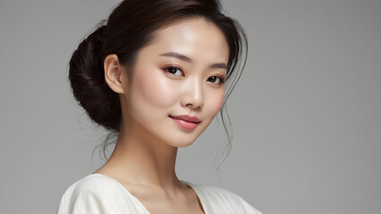 Beauty portrait of a model Japanese woman with beautiful white skin through skin care