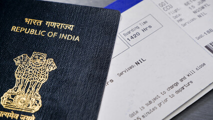 Concept of traveling related to passport with boarding pass.