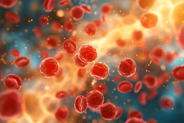 A detailed illustration of amyloidosis, showing abnormal protein deposits