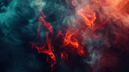 Dynamic interplay of smoke and fire, with the smoke in shades of blue and the fire in hues of red and orange