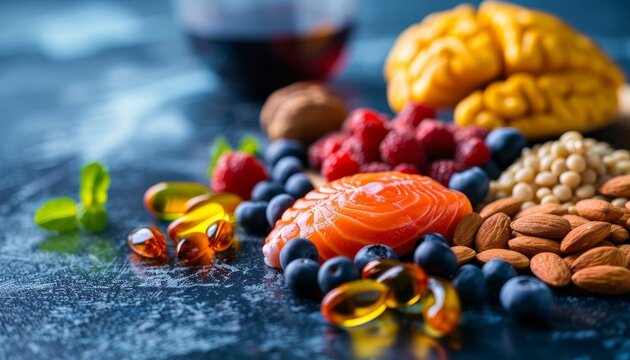 Eating for Mental Health Include omega3s and antioxidants, supporting brain function, concept