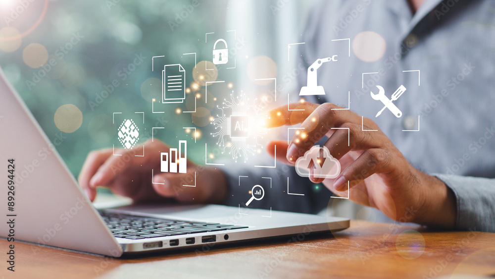 Poster digital transformation change management, internet of things. new technology bigdata and business pr