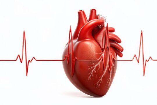 Stylized illustration of a human heart with pulsing cardiograph line tracing rhythmically around it, symbolizing medical monitoring and cardiac health on a white background.