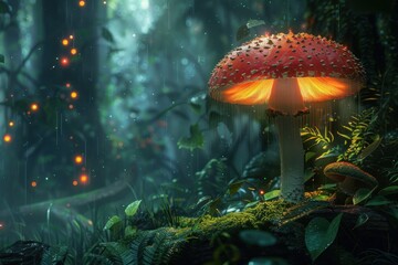 Mushroom backdrop, enchanted forest wallpaper, mushroom glow, mythical mushroom, tropic, woodland fungi, tropic backdrop,