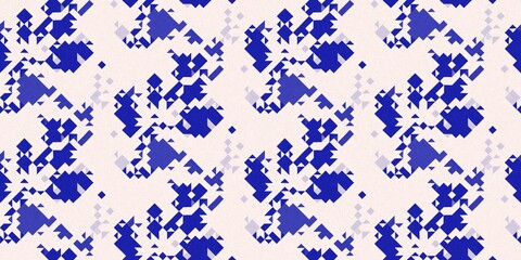 Faded electric blue glitch geo washed effect seamless border. Indigo dye grungy blotched distress abstract banner texture repeat