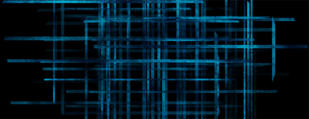 Grunge geometric grid background of blue stripes. Vector abstract tech design