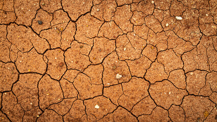Texture of cracked ground, the dried earth with clay and sand, dry mud, broken texture. Concept of drought and global warming.