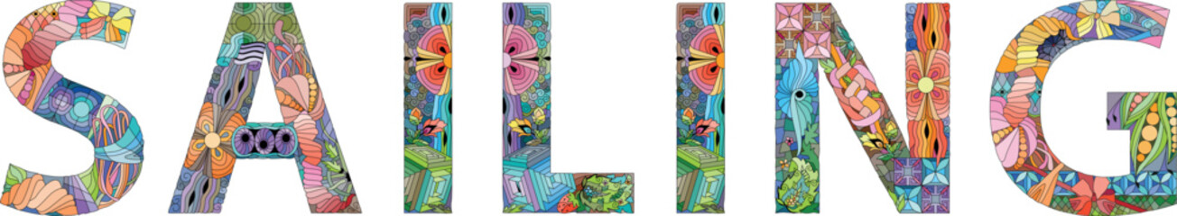 Word SAILING. Vector decorative zentangle object for any purpose