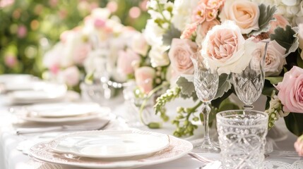 Banquet luxury wedding with flowers decor on the table