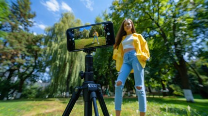 The girl taking outdoor selfies