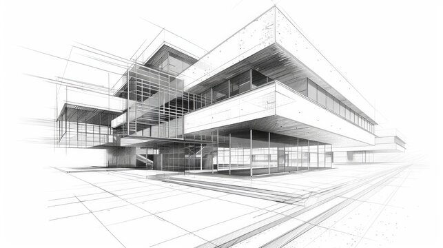 Construction housing project, real estate concept. Residential building blueprint plans. Pencil scetch