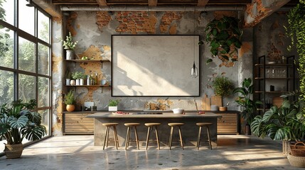 photo of Beige and Cream Interior Design Scandinavian Minimalism Decor Bedroom with one frame white blank Wall art mockup, high resolution, photorealistic