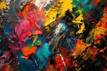 Abstract composition featuring vibrant colors and dynamic brush strokes, evoking emotion and creativity in artistic expression.