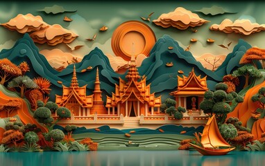 Obraz premium chinese temple on the river