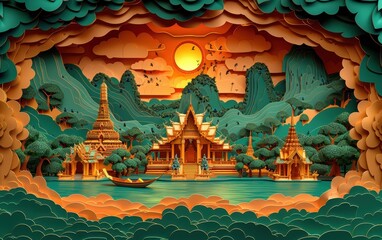 Obraz premium chinese temple on the river