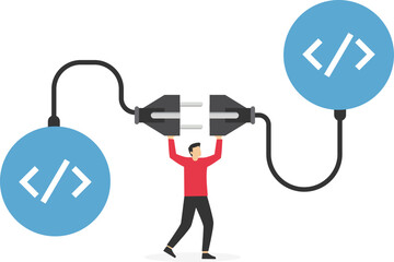 Programmer connect socket between coding program. API, application programming interface to connect between software, coding to exchange information for website.

