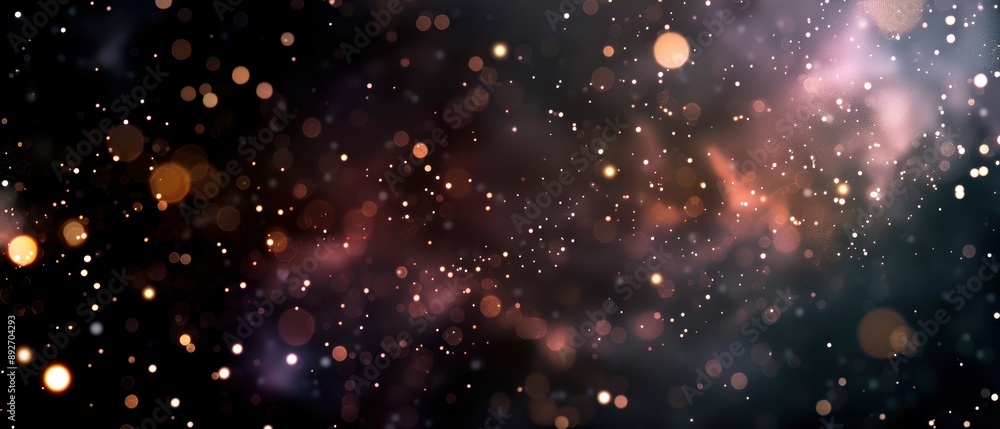 Poster galactic bokeh light particles floating in a dark space, creating a magical and dreamy atmosphere, p