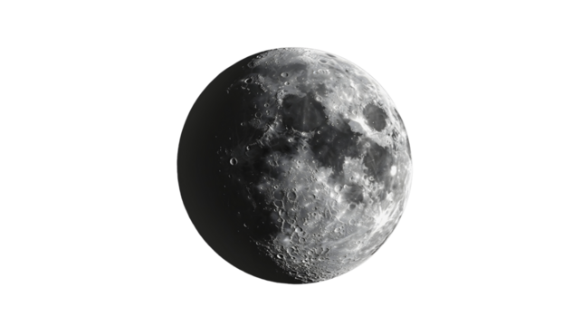 A crescent moon shining at night, completing its lunar cycle of 30 days. The moon is Earth's natural satellite.