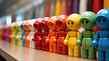 Obraz premium 3d row of group of toy people 