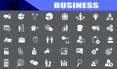 Business icons set. Icons for business, management, finance, strategy, marketing. white flat sign.