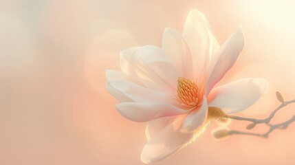 Obraz premium A beautiful flower with a pink color is shown in the image. The flower is in full bloom and is surrounded by a stem. The image has a serene and calming mood, as the flower is the main focus