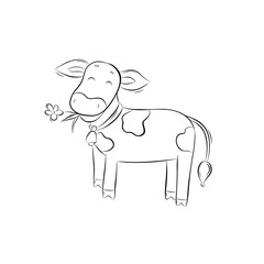 Sketch cute calf. Farm animals. Simple children's vector illustration in doodle style