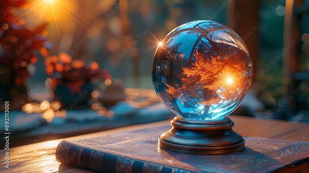 Poster a crystal ball with a reflection of a tree in it.