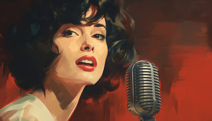 Woman Speaking into Microphone