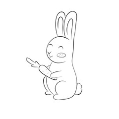 Sketch bunny with carrot. Simple vector illustration in doodle style