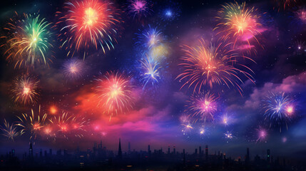 Fototapeta premium Colorful New Year Wallpaper with Fireworks