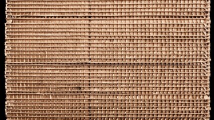 A close-up shot of a stack of brown corrugated cardboard sheets. The sheets are stacked on top of each other, revealing the intricate pattern of the cardboard