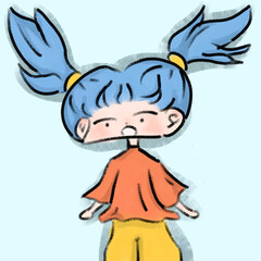 Cute female cartoon character with hair tied up with vector illustration.