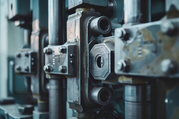 Fototapeta premium Close-Up of Heavy Industry Machinery Parts with Detailed Metal Textures