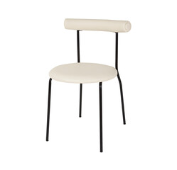 White color chair. Metal and white leather. Isolated chair on white background. Metal chair upholstered in white leather. Modern white chair design.