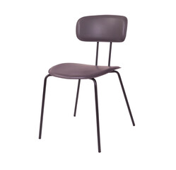 Gray color chair. Metal and gray leather. Isolated chair on white background. Metal chair upholstered in gray leather. Modern gray chair design.