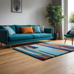 modern living room, teal sofa.
