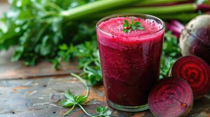 Fresh Beetroot Juice with Parsley on Rustic Table - Healthy and Refreshing Detox Drink