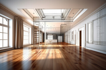 Obraz premium Classic and modern fusion in architectural room design sketch