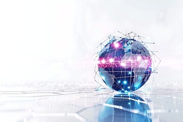 Elegant Abstract Tech: Global Communication and Data Analysis on White Background, Cyber Exploration and Innovation