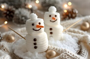 Marshmallow Snowman Treats on White Knit Scarf