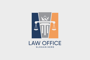Law office logo design vector template with square icon and creative idea