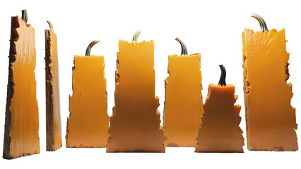Triangular slabs of large shapes with a pumpkin texture.