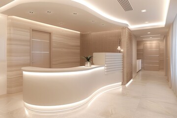 Modern Reception Area with Curved Counter and Wood Panels