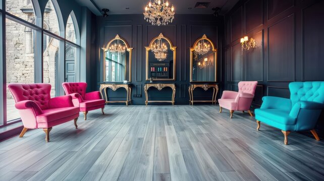 A dark  gothic beauty salon concept featuring dramatic lighting, rich color schemes, and ornate furnishings, perfect for a unique and bold aesthetic