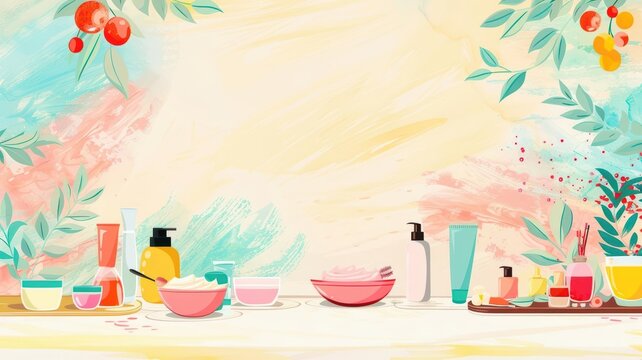 An illustration of a beauty salons promotional event, with clients enjoying special discounts, complimentary treatments, and refreshments