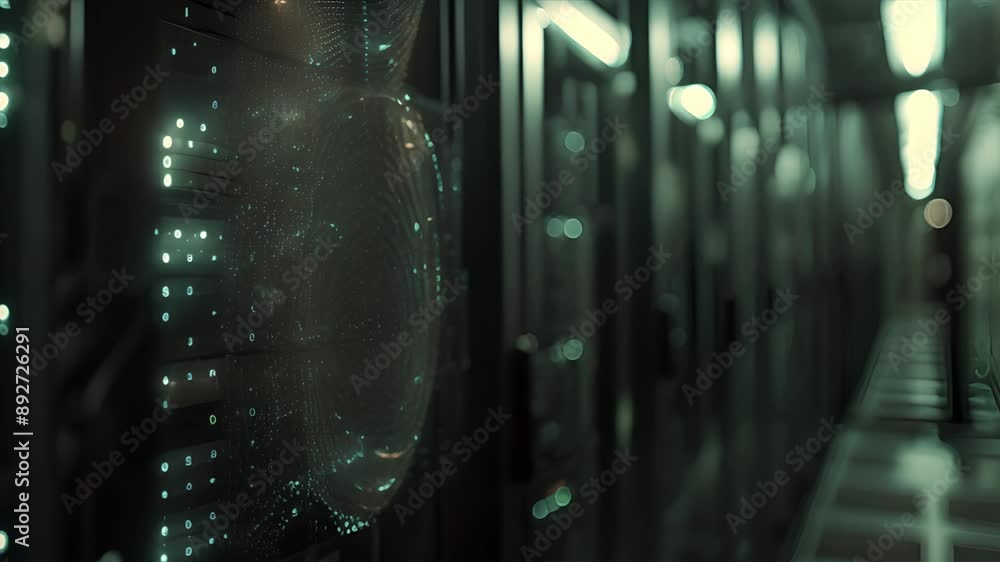 Aufkleber fingerprint scanner on server rack in data center demonstrates modern security measures